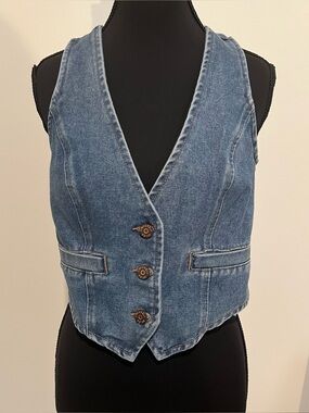 Sincerly Jules Medium Blue Denim Vest with Decorative Buttons
